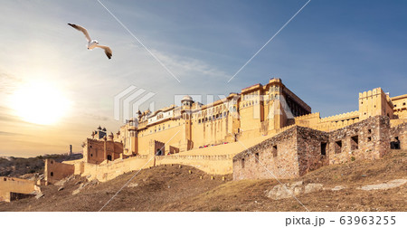 Amber Fort panorama, India, Jaipur, sunset view 63963255