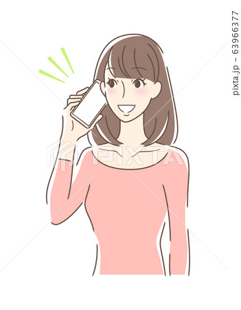 笑顔でスマホで通話する女性のイラスト素材