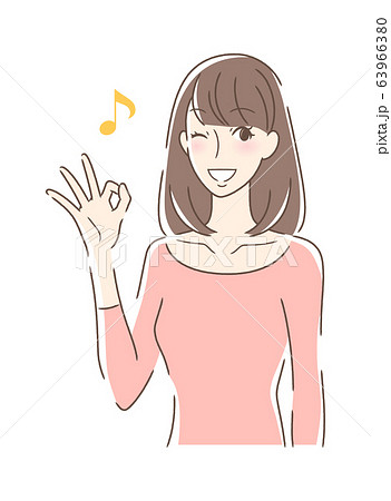 笑顔でOKサインを出す女性 63966380
