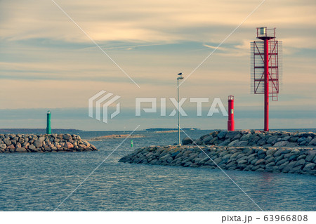 Exit with lighthouses from the bay to the sea Exit with lighthouses from the bay to the sea 63966808