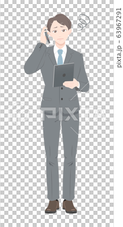 Phone trouble pose business suit tablet man whole body Phone trouble pose business suit tablet man whole body 63967291