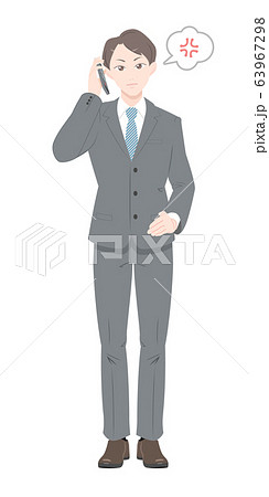 電話　怒る　ポーズ　ビジネス　スーツ　男性　全身 63967298