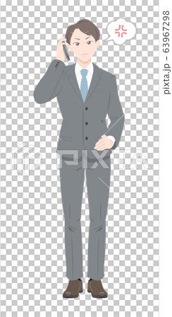 電話　怒る　ポーズ　ビジネス　スーツ　男性　全身 63967298