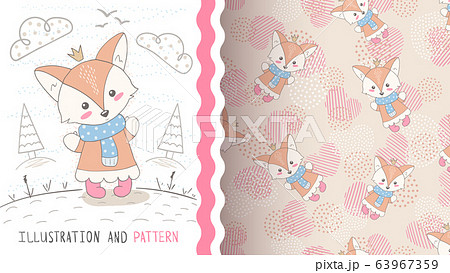 Cute princess fox - seamless pattern 63967359