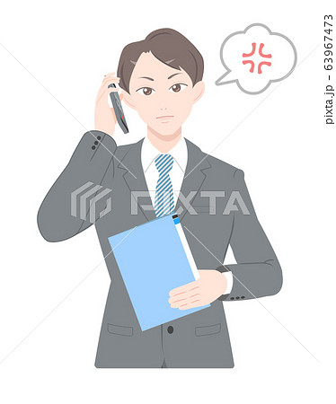 電話　怒る　ポーズ　ビジネス　スーツ　男性 63967473