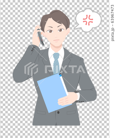電話　怒る　ポーズ　ビジネス　スーツ　男性 63967473