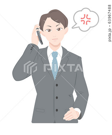 電話 怒る ポーズ ビジネス スーツ 男性のイラスト素材