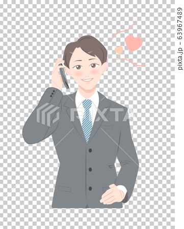 電話 照れる ポーズ ビジネス スーツ 男性のイラスト素材
