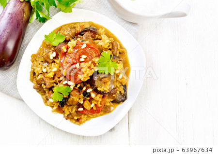 Rice with vegetables and chicken in plate Rice with vegetables and chicken in plate 63967634