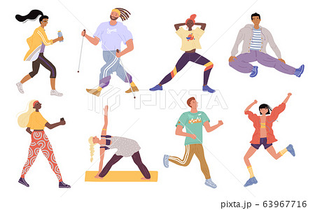 Group People Practicing Exercises Of Different Kinds Of Sport. Set Of  Humans Doing Sports.Vector Cartoon Illustration In Modern Concept Royalty  Free SVG, Cliparts, Vectors, and Stock Illustration. Image 111686358.