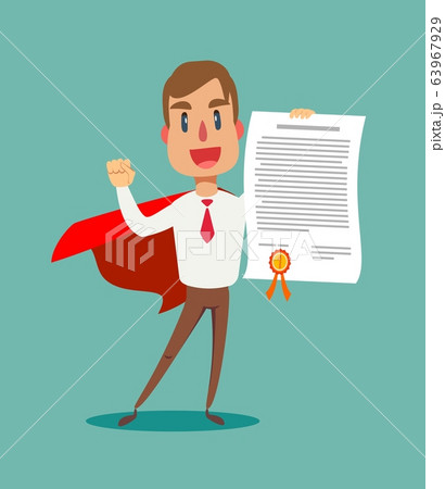 Successful, smiling, young, happy businessmen showing an award certificate. Successful, smiling, young, happy businessmen showing an award certificate. 63967929