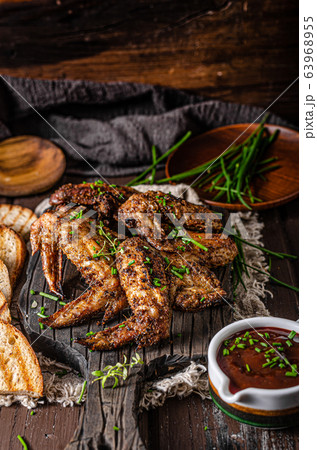 Grilled barbecue chicken wings 63968955