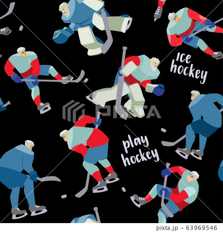 Ice Hockey seamless hand drawn pattern players and lettering. 63969546
