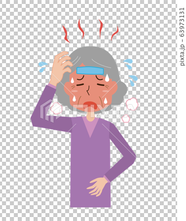 High fever / fever / fever / cold flu / grandmother / elderly woman / elderly / senior upper body 63973131