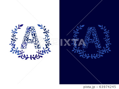 initial letter a vector with floral frame classic blue color trend 2020	 63974245
