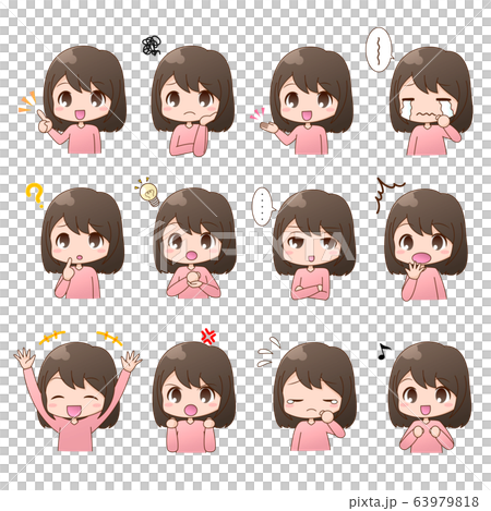 女性表情別イラストセットのイラスト素材
