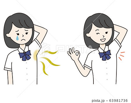 わきがに悩む女子セット 高校生 中学生 制服1のイラスト素材
