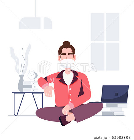 Man wearing mask working from home stay at home Man wearing mask working from home stay at home 63982308