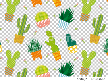 ナチュラル系 サボテン イラスト パターン クリアのイラスト素材