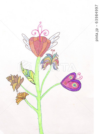 Children painting pencil flower view 63984997