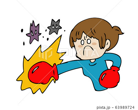 ウイルスに打ち勝つ女性のイラスト素材