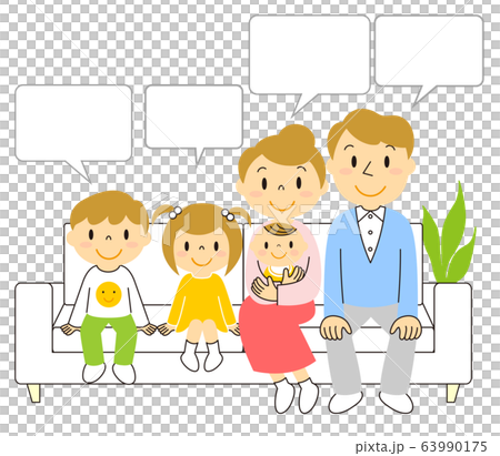 Illustration of a family of five sitting on a sofa 63990175