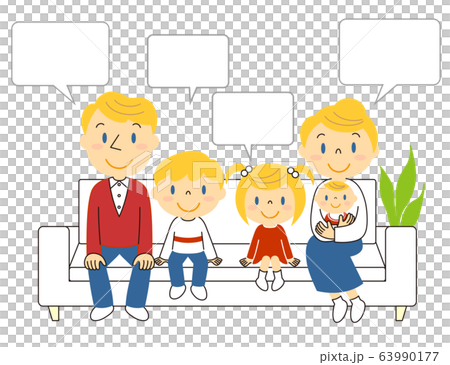 Illustration of a family of five sitting on a sofa 63990177