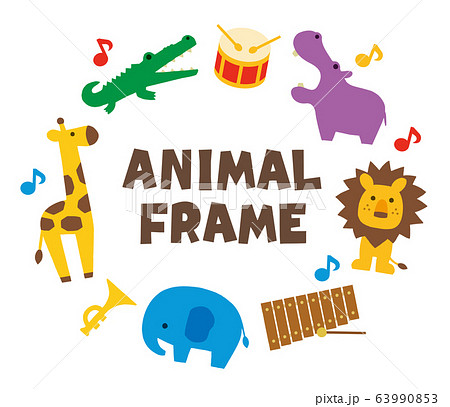動物と楽器のフレームのイラスト素材