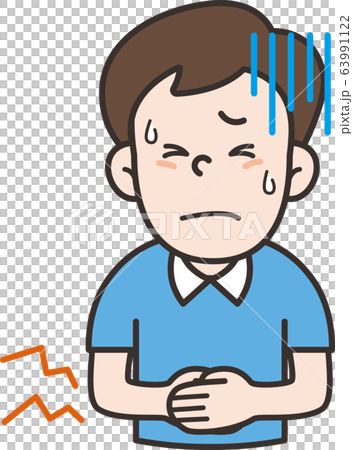 男性 正面 上半身 腹痛 冷や汗のイラスト素材