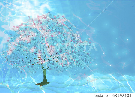 水中で揺らめく桜のイラスト素材