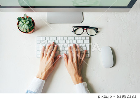 .hands keyboard office white background 63992333