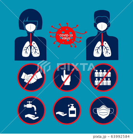 Coronavirus icon infographics om blue background vector. Coronavirus icon infographics om blue background vector. 63992584