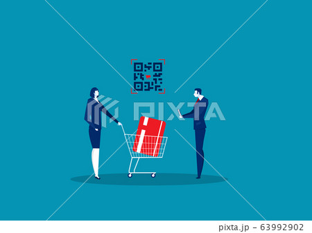 business woman shopping by card with scan QR code concept 63992902