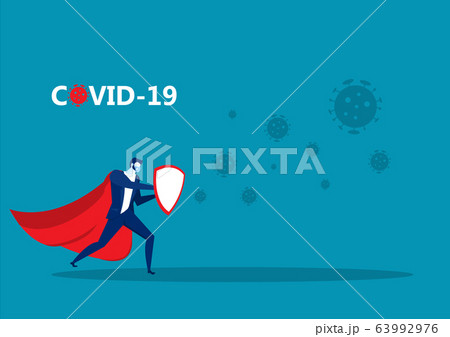 Hero businessman fighting with effect coronavirus 2019 63992976