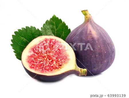 Fresh figs with leaves closeup on white backgrounds. Fresh figs with leaves closeup on white backgrounds. 63993139