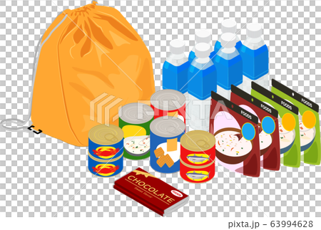 保存食 防災バッグ セット 02 イラスト アイソメトリックのイラスト素材