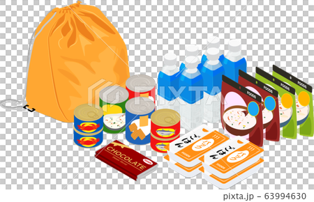 保存食 防災バッグ セット #01 イラスト アイソメトリック 63994630