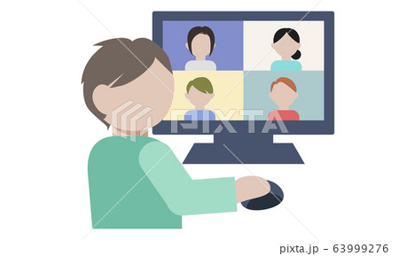 リモートワーク・テレワークをする男性のイラスト素材	 63999276