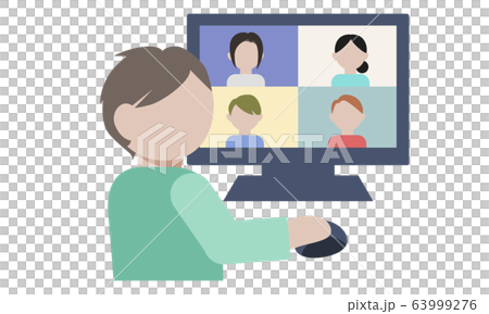 リモートワーク・テレワークをする男性のイラスト素材	 63999276