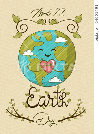 April 22 earth day card of cute planet with love April 22 earth day card of cute planet with love 64001491