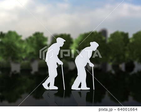 CGイラスト 立体 シルエット 男女 高齢者 お年寄り 老人 老後 引退 生活 散歩 CGイラスト 立体 シルエット 男女 高齢者 お年寄り 老人 老後 引退 生活 散歩 64001664