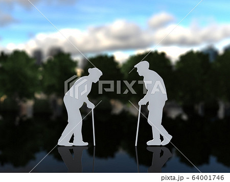 Cgイラスト 立体 シルエット 男女 高齢者 お年寄り 老人 老後 引退 生活 出会いのイラスト素材