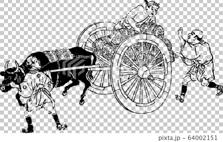 米俵を荷台に積む男性たちのイラスト素材 64002151 Pixta
