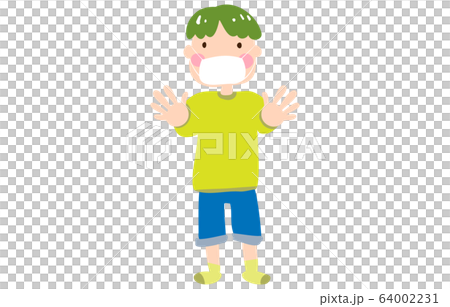 一個戴著面具,伸出兩隻手的男孩的插圖 一個戴著面具,伸出兩隻手的男孩的插圖 64002231