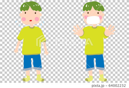麻煩沒有面具的男孩和伸出他的手帶著面具的男孩的插圖 麻煩沒有面具的男孩和伸出他的手帶著面具的男孩的插圖 64002232