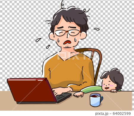 一個男人和一個孩子一起遠程工作 64002599