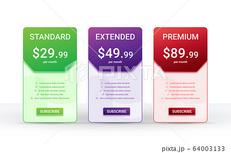 Price comparison table layout template for three products, vector illustration 64003133
