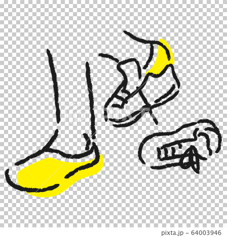 室内で靴を脱いでいるイラスト。 64003946