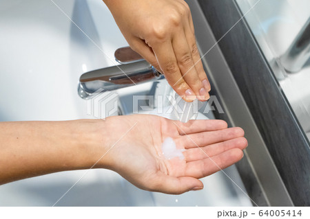 Washing hands rubbing with soap woman for corona Washing hands rubbing with soap woman for corona 64005414