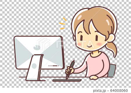 Woman using pen tablet (mac, board tab) 64008060